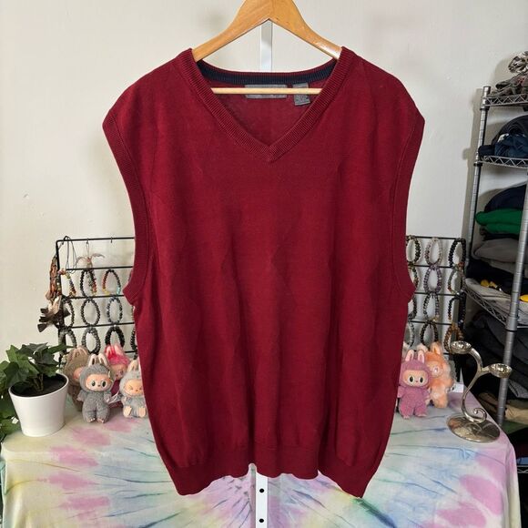 Oscar de la Renta Burgundy V-Neck Sweater Vest mens XXL 90s - Picture 4 of 7